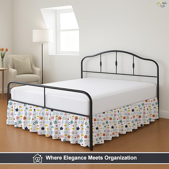Cottington Lane Ruffled Bed Skirt Twin Size with Split Corner, Brushed Microfiber Hotel Quality Dust Ruffle, 16 Inch Drop Gathered Bedskirt, Soft, Stylish, Shrink & Fade Resistant, Rainbow Splash