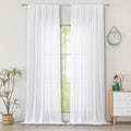 Simplebrand White Faux Linen Textured Semi Sheer Curtains 108 Inches Long 2 Panels for Living Room, Privacy Extra Long Light Filtering Farmhouse Thick Window Drapes for Large Window, 50 x 108 Inch