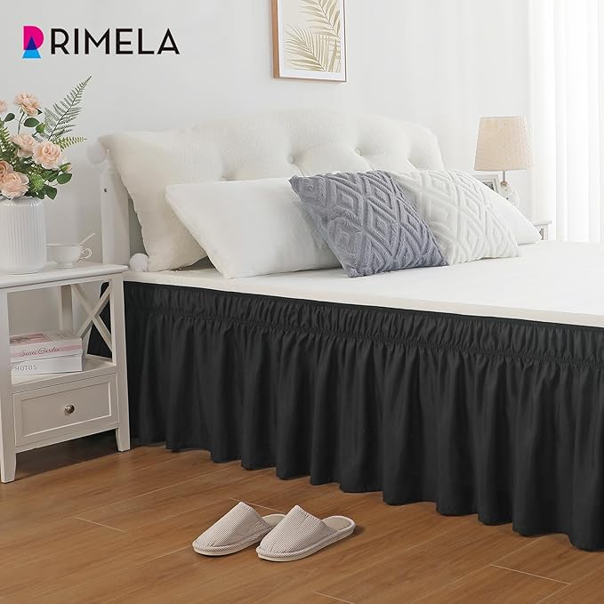 RIMELA Black Bed Skirt Full Size 18 Inch Drop, Elastic Bed Skirting for Bed Base and Frame, Bedding Dust Ruffle Easy to Install, Lightweight Wrap Around Adjustable Bedskirt