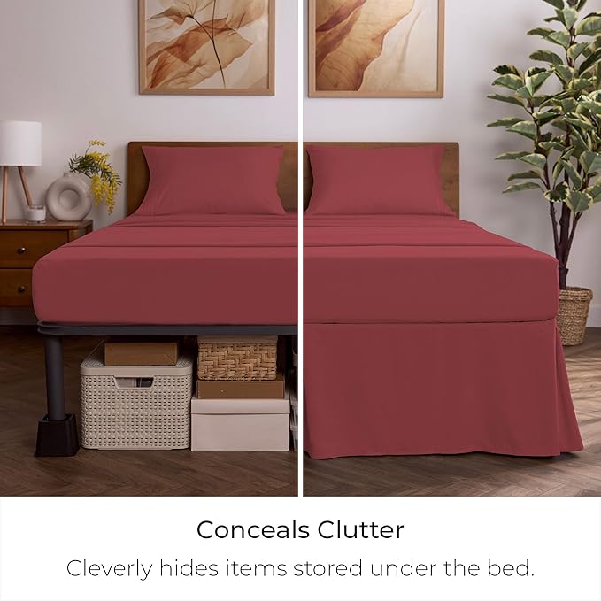 Mellanni Bed Skirt King Size - Bed Skirting - 15-Inch Tailored Drop Pleated Dust Ruffle - Hotel Luxury Bedding - Wrinkle, Fade, Stain Resistant - 1 Bedskirt (King, Brick Red)