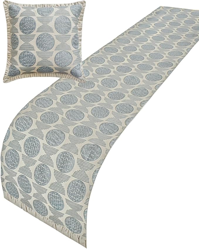The HomeCentric King/Queen/Twin Blue Decorative Bed Runner Twin 53"x18" Bed Runner with One Pillow Cover, Embroidery, Ruffles Bed Scarf on Linen Fabric - Ellara Blue