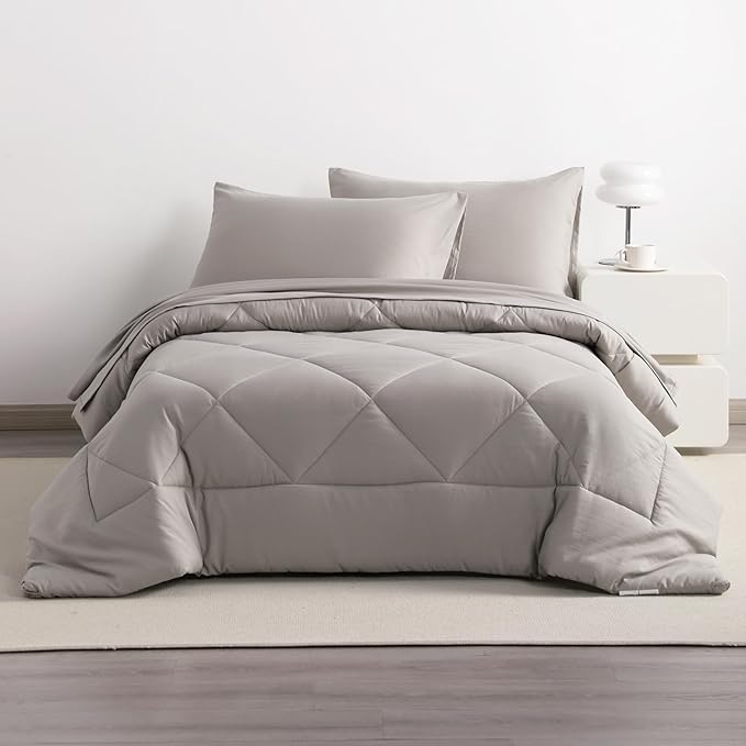 5-Piece Twin Comforter Set with Sheets – Soft and Breathable All-Season Twin Bed in a Bag, Down Alternative Comforter Set for Kids or Teens, Smoke Grey