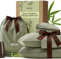 Bedsure Cooling Sheets, Rayon Derived from Bamboo & Cotton Blend, GentleSoft, Breathable, Queen Sheet Set, Deep Pocket Up to 18 Inches, Hotel Luxury Bedding for Hot Sleepers, Tea Green