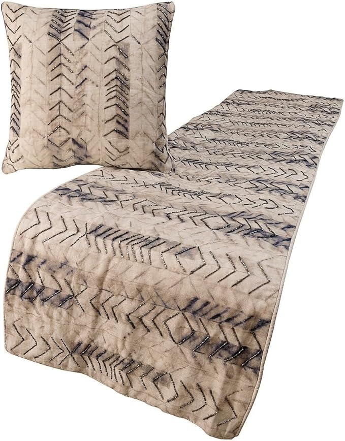 The HomeCentric King Queen Twin Grey Handmade CA King 86"x18" Bed Runner Without Pillow Cover, Tie & Dye Beaded Bed Scarf on Cotton Fabric - Tie Dye Chevy