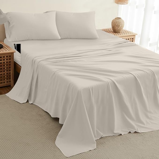 DREAMCARE Full Size Sheets – 4 pcs Cooling Sheets – up to 21” Deep Full Sheet Set – Hotel Luxury Sheets & Pillowcases – Superior Softness 100% Fine Microfiber with Side Pocket – Ivory