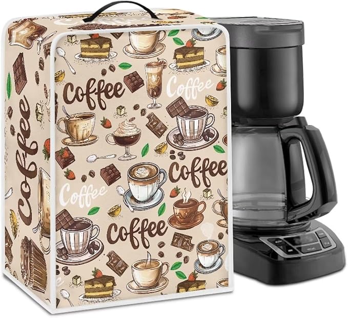 Mumeson Coffee Cup Design Coffee Maker Cover Stain Resistant Washable Covers with Handle Home Appliance Dust Cover for Home Kitchen Decor, Large