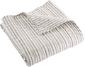 Levtex Home - Tobago Stripe Taupe - Quilted Throw - 50x60in. - White, Taupe - Reversible Pattern - Cotton Fabric