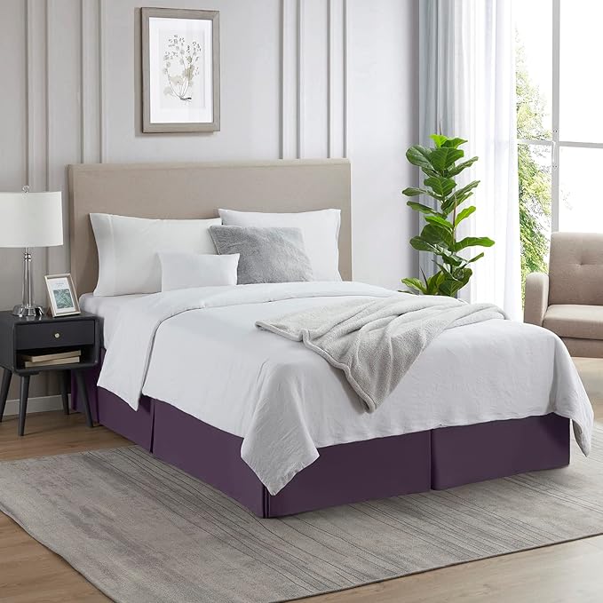 Nestl Dark Purple Bed Skirt Cal King Size - Cal King Bed Skirt 14 Inch Drop - Brushed Microfiber Bed Skirts - Hotel Quality Pleated Bed Skirt - Shrinkage & Fade Resistant