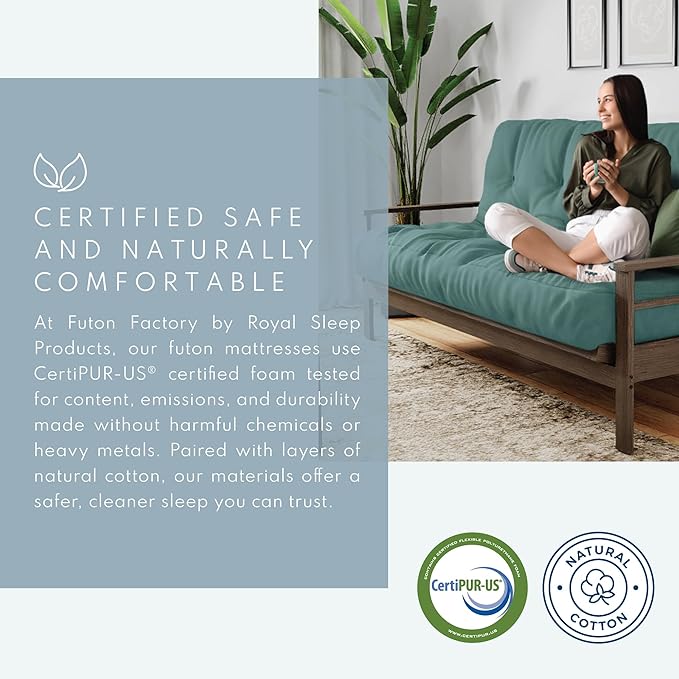 Royal Sleep Products by The Futon Factory 6 inch Foam Futon Mattress - Solid Mint Cover - Twin Size - CertiPUR Certified Foams - Made in USA - Replacement Mattress - (Frame not Included)