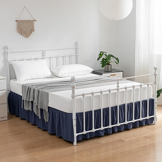 Bed Skirt King Size Ruffled Bed Skirt with Split Corners, 18 Inch Drop Dust Ruffle Bed Skirt with Platform, Blue (King - 18" Drop)