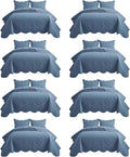 IR Imperial Rooms 8 Pack Quilt King Size Bedding (106" x 96") - Bulk Wholesale for Hotels, Guest Bedroom & Airbnbs - Lightweight Microfiber Reversible Floral Embossed Quilts Bedspreads (Light Blue)
