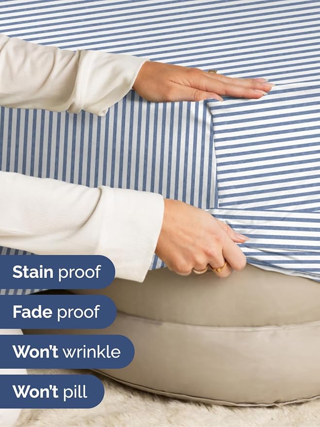 Extra Deep Queen Fitted Sheet - Hotel Luxury Single Fitted Sheet Only - Easily Fits 18 inch to 24 inch Mattress - Ultra Soft, Wrinkle Free with Extra Deep Pockets - Breathable & Comfy - Blue Stripes