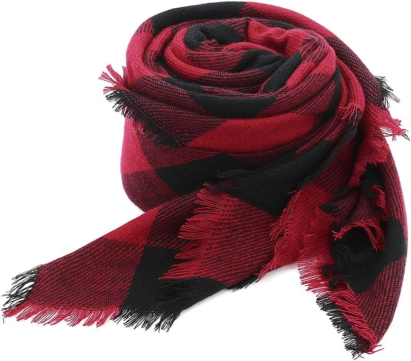 American Trends Women's Cozy Warm Winter Fall Blanket Scarf Stylish Soft Chunky Checked Giant Scarves Shawls