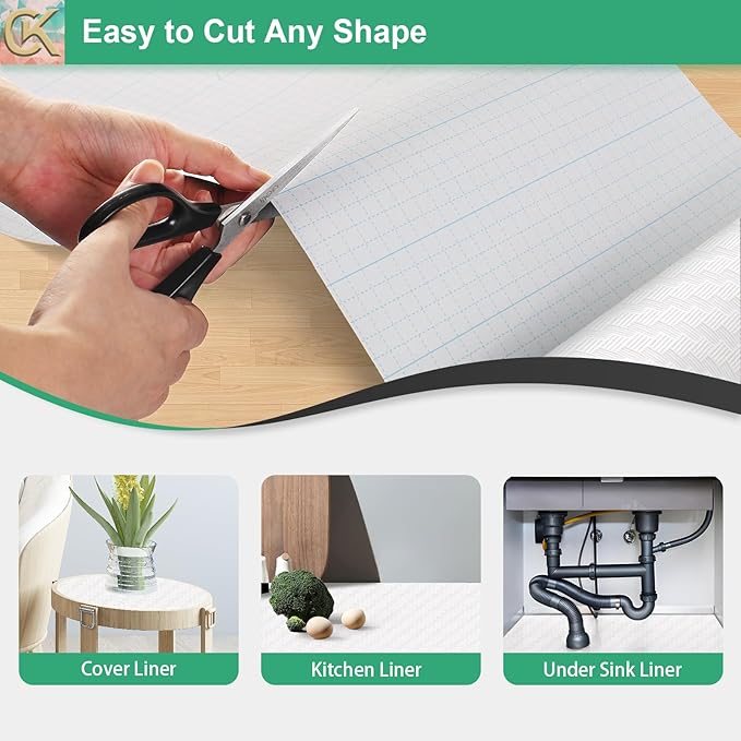 Self-Adhesive Shelf Liner Kitchen Liner, Waterproof Backed Paper Easy Peel and Stick Contact Liner Without Residue for Decor Your Desk Surface, Kitchen Countertops (White, 17.5 x 393.7 inches)