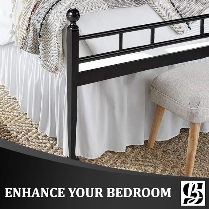 SKY BEDDINGS - King Size Ruffled Bed Skirt with Split Corners - 16 Inch Drop Dust Ruffle Bed Skirt with Platform Three Sided Coverage - 100% Microfiber, White
