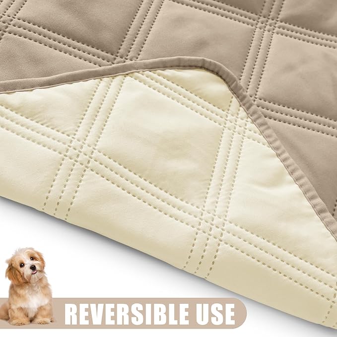 Smiry Waterproof Dog Bed Cover Blanket 82x102, Soft Reversible Pet Blanket, Washable Leakproof Cats Dogs Couch Cover for Sofa, Couch, Furniture, Lattice, Taupe/Beige