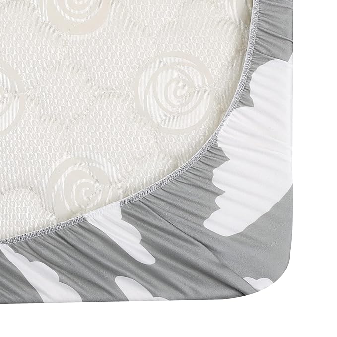 Onacosht Pack n Play Sheets 3 Pack for Baby Unisex, Stretchy Jersey Knitted Portable Mini Crib Sheets Playard Mattress Cover for Baby Boys and Girls, Clouds Stripes and Arrow Printing