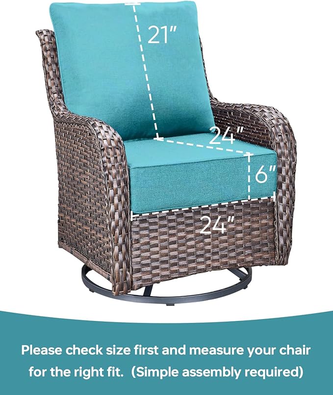 Luxury 24x24x6 Inch Outdoor Deep Seat Cushions Set of 6 - Comfortable Patio Zipper Chair Cushion for Outside Wicker Dining Rocking Gilider Loveseat Couch Sectional Sofa - Turquoise