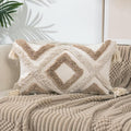 Boho Tufted Lumbar Throw Pillow Cover 12x 20 with Tassels, Modern Geometric Farmhouse Neutral Pillow Cushion Cases, Decorative Pillows for Bed, Outdoor Couch Bedroom Car Cream Khaki