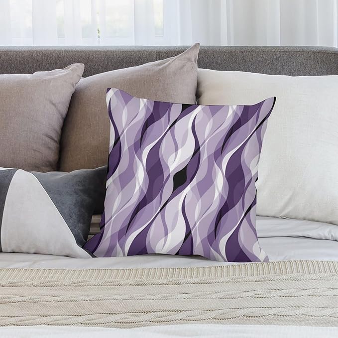 Purple Throw Pillow Covers Modern Abstract Purple and Grey Striped Decorations for Bedroom Living Room Farmhouse Sofa Pillows Bed Couch 22x22 Inch