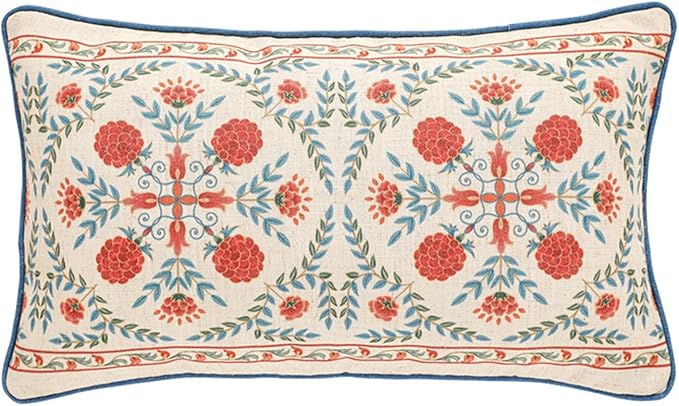 patdrea Designer Throw Pillow Covers,Lumbar Brilliant Vintage Red Tropical Linen with Floral Pattern Pillow Cover,Decorative Rectangle Pillowcases Cushion for Bed Living Room,12"x20"