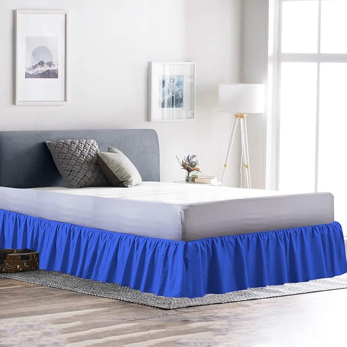 Bed Skirt - Ruffled Bed Skirt (Olympic Queen, Royal Blue) 12 Inch Drop Dust Ruffle with Platform, 100% Cotton 800 Thread Count Fabric - Dust Ruffle Bedskirt for Easy Fitting and Easy Care