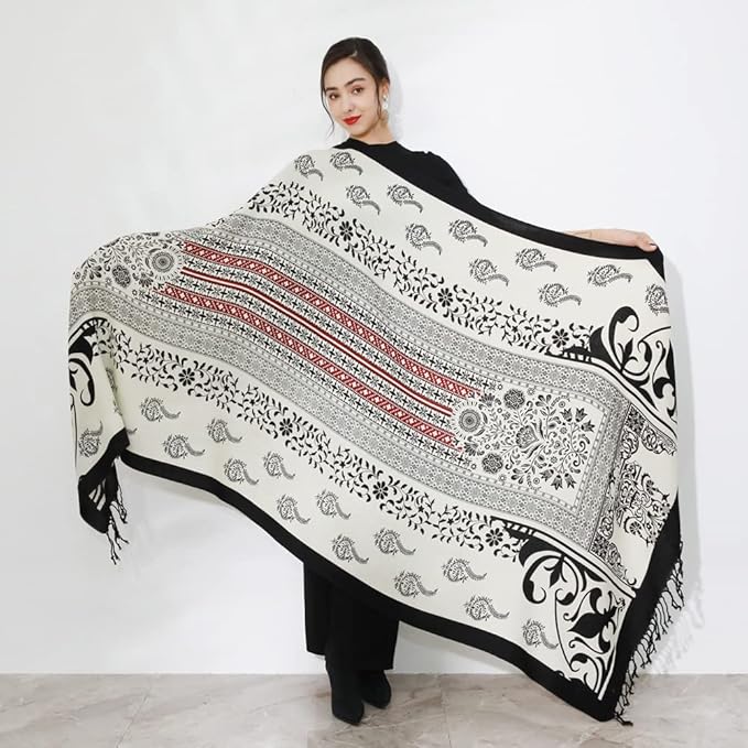 DANA XU 100% Merino Wool Extra Large Pashmina Blanket Travel Scarf Cashmere Wrap for Women Fall Winter Oversize Shawl Floral