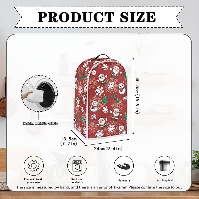 Talayituse Santa Claus Snowman Snowflake Tree Berry Print Blender Dust Cover, Fingerprint Protection Cover for Stand Mixer or Coffee Machine, Home Kitchen Appliance Covers Christmas Decor