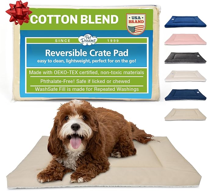 Pet Dreams Dog Crate Pad - Washable Kennel Mat, Crate Pads for Dog Cages, Non-Toxic, Flat Indoor Cat Bed, Fits iCrate 18, 24, 30, 36, 42, 48 Inches (Khaki, Medium, 30")