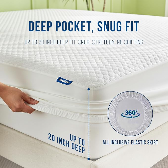 Luxury Full Size Tencel Waterproof Mattress Protector Deep Pocket - Premium Cooling Bed Cover Pad - Hypoallergenic & Allergy-Friendly - Oeko-Tex Certified - Ultra Soft & Breathable