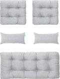 QILLOWAY Outdoor Patio Wicker Seat Cushions Group Loveseat/Two U-Shape/Two Lumbar Pillows for Patio Furniture,Wicker Loveseat,Bench,Porch,Settee of 5 (Silver/White)…