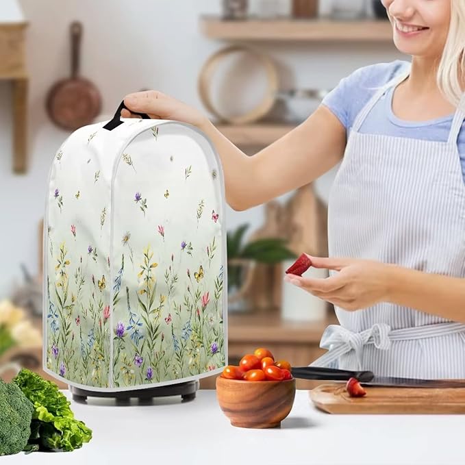 Butterfly Floral Print Blender Cover Dust Proof Washable Small Appliance Cover, Durable Foldable Dust Cover Kitchen Decorations for Blender Food Processor juicer