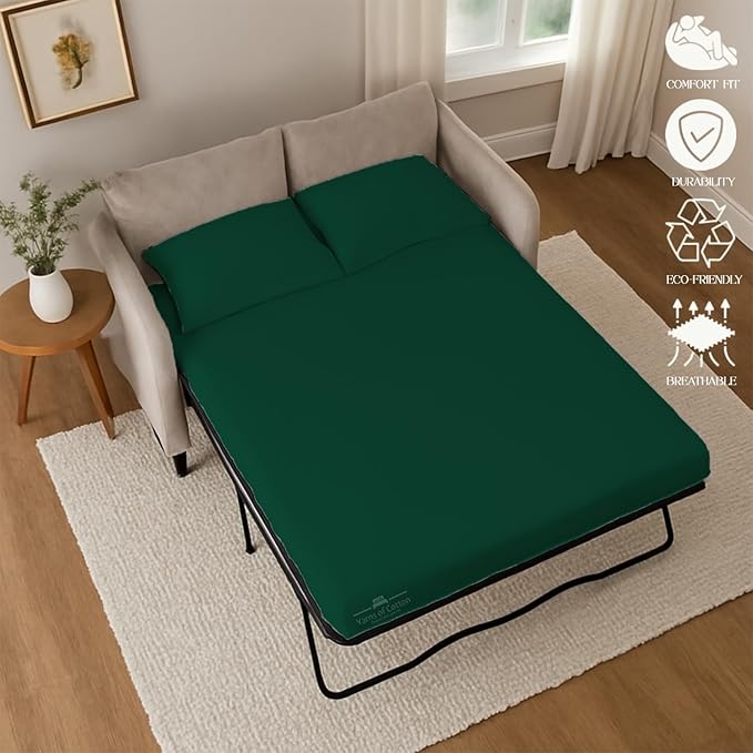 Sleeper Sofa 4 Piece Bed Sheet Set Premium Quality 100% Cotton 500 Thread Count, Smooth & Super Soft Sateen Weave, Extra Soft Bed Sheets, Wrinkle Free, 4 Inch Deep Pocket (Full, Olive)