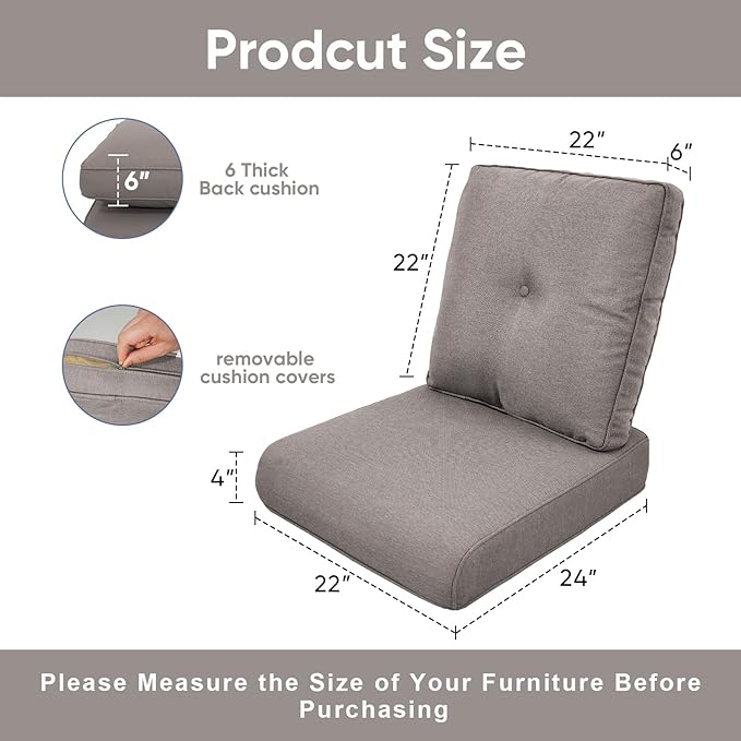 9-Piece Outdoor Patio Cushion Set - Fade & Water Resistant with Removable Olefin Cover, 22x24x4 Inch Memory Foam Cushions for Wicker Sectional Sofa – Grey/Buckle
