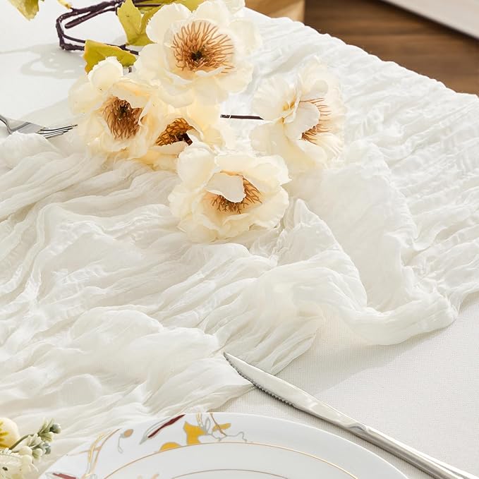 BALCONY & FALCON White Cheesecloth Table Runner 10FT 120 Inch Rustic & Boho Farmhouse Gauze Cheese Cloth Runners for Wedding Fall Thanksgiving Christmas Party Baby Shower Birthday Decor