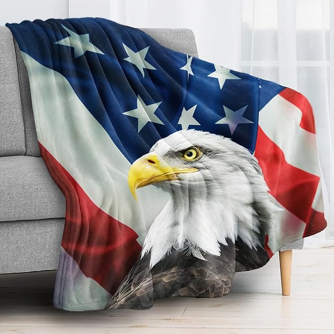 US Flag & Eagle Throw Blanket for Couch, Super Soft Fuzzy Throws Warm Comfortable Plush Fleece Blanket, Fashion Decorative Flannel Fleece Blanket for All Season(50 x 60 in, US Flag & Eagle)