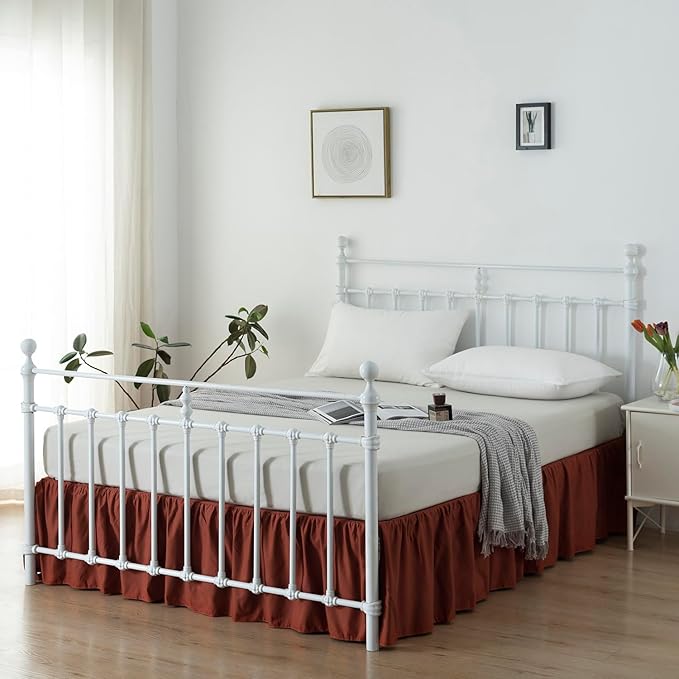 Bed Skirt Full Size Ruffled Bed Skirts with Split Corners, 14 Inch Drop Dust Ruffle Bed Skirt with Platform, Rust, 14'' Full