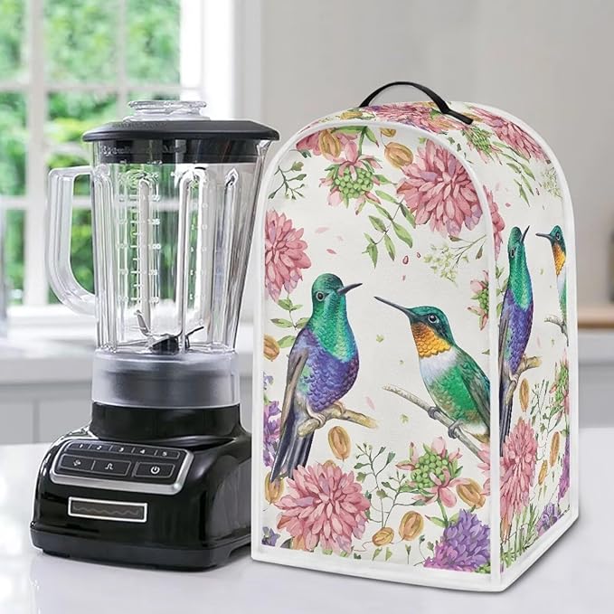 Floral Hummingbird Print Blender Covers for Kitchen,Blender Dust Cover Stand Mixer Coffee Maker Covers Anti Fingerprint Polyester Dust Proof Stain Resistant Blender Covers