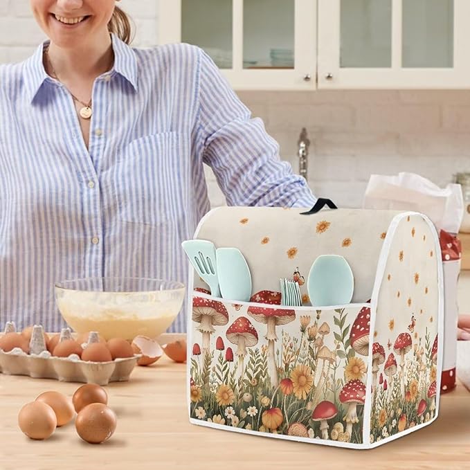 Mushroom Mixer Cover Compatible for 4.5-5 Quart Kitchen Mixer Modern Kitchen Appliance Dust Cover with Top Handle and Accessories Pocket, Home Decor 2025