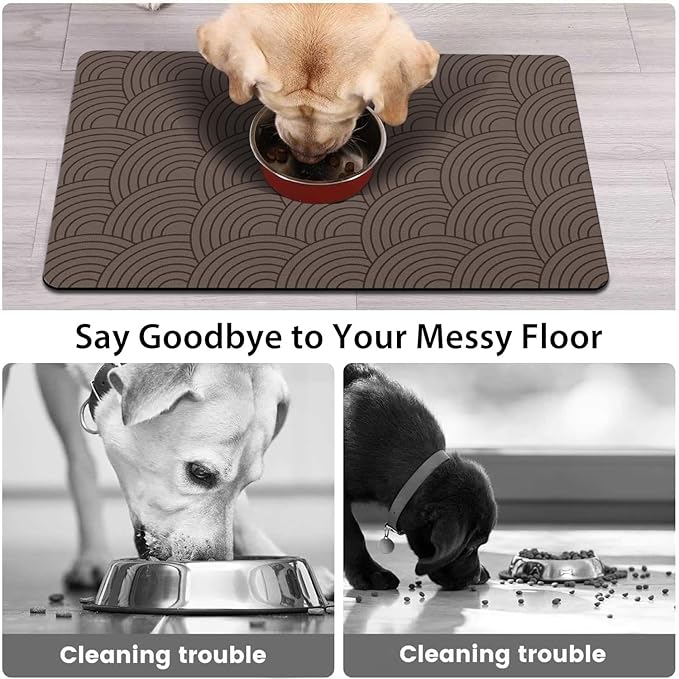 Dog Food Mat for Floors, Absorbent and Quick-Drying Pet Cat Food Mat,Anti-Fouling and Easy-to-Clean Pet Feeding Mat,Dog Bowl Mats for Messy Drinking Water Bowls.17x27inch Boho Style