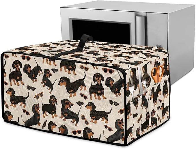 Air Fryer Toaster Oven Dust Cover Protective Microwave Oven Cover with Pockets, Dust-proof Countertop Appliance Protector, S, 14.5" x 18.5" x 9", Dachshund Dog Sunglasses Print