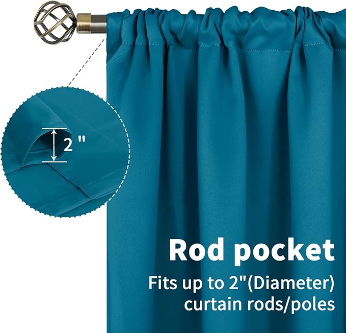 BGment Peacockblue Blackout Curtains 45 Inches Long for Bedroom Kitchen Window - Short Thermal Insulated Drapes Room Darkening with Rod Pocket for Cafe Bathroom, 42 x 45 Inch, 2 Panels