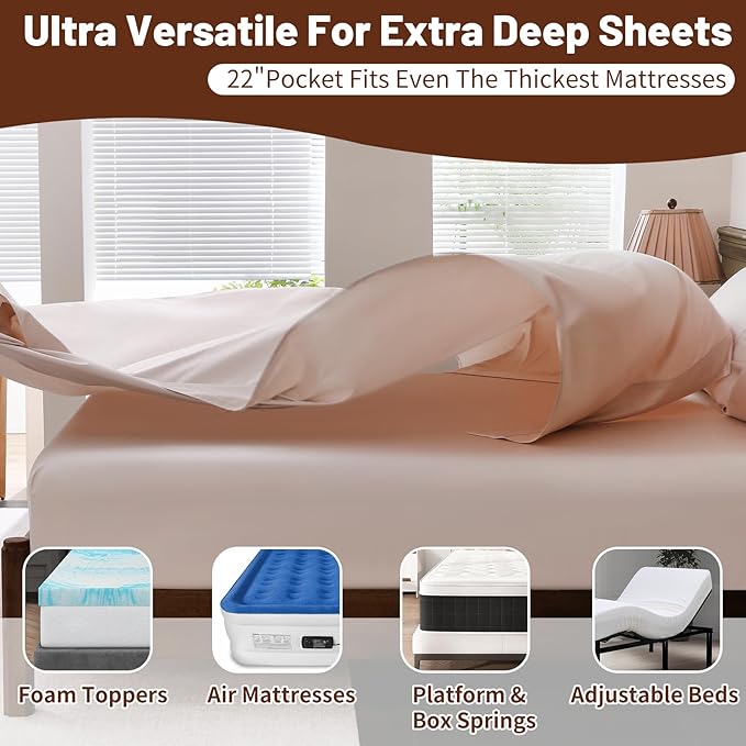Extra Deep Pocket California King Sheets 18-24 Inch 100% Egyptian Cotton 1000 Thread Count Sateen Weave Soft Breathable 4 Pieces（Cal King,Dusty Pink）