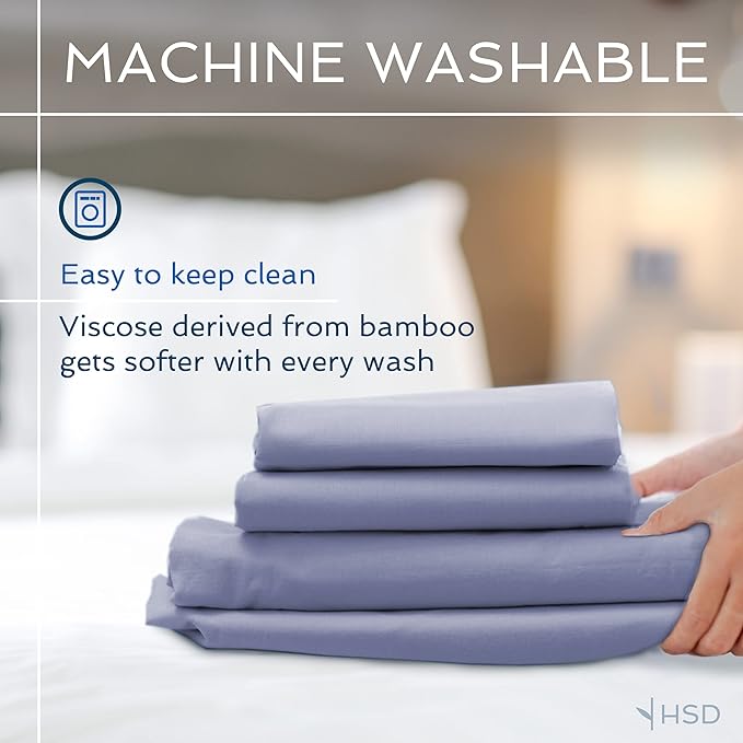Hotel Sheets Direct 3 Piece Bed Sheet Set Twin Size, 100% Viscose Derived from Bamboo Sheets Set with 1 Pillowcase, Cooling & Breathable Luxury Bedding, Moisture-Wicking & Silky Soft, Light Gray