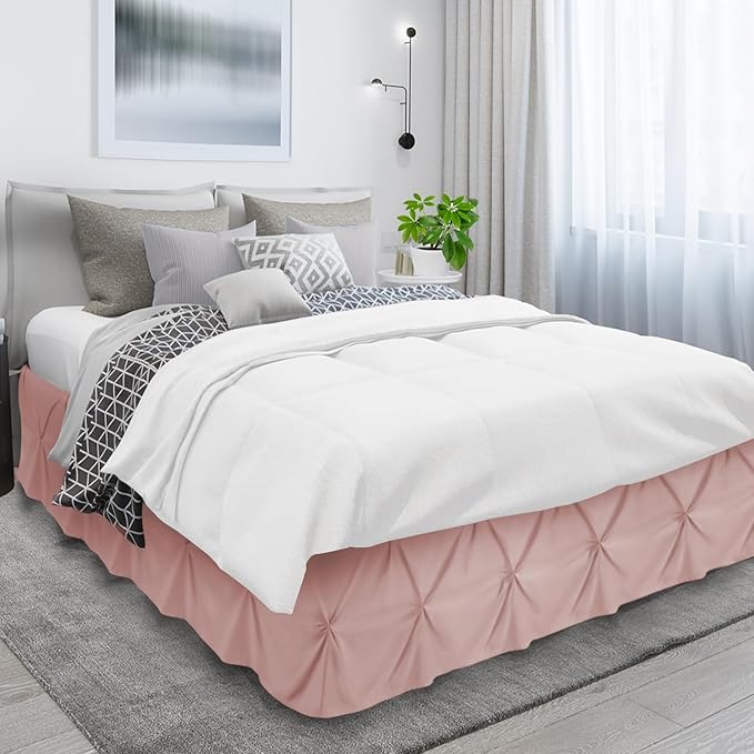 Nestl Blush Pink Bed Skirt Twin Size, Pinch Pleat Twin Bed Skirt, 14" Inch Drop Twin Bedskirt, Hotel Quality Blush Pink Bed Skirts, Premium Microfiber Bedskirt for Twin Bed, Blush Pink Twin Bed Skirt