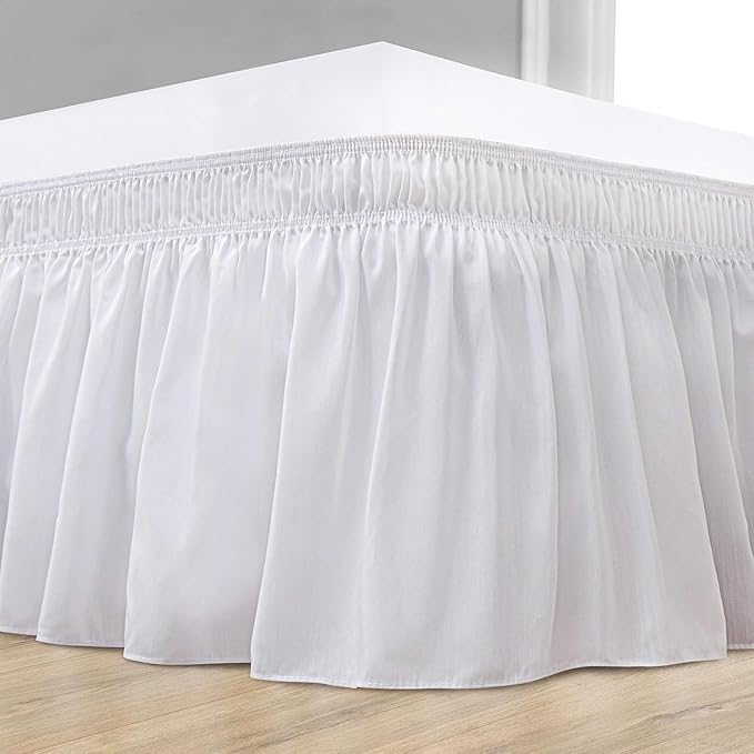 White Drona Bedding Wrap Around Bed Skirts with 16' Drop - Three Sides Fabric Adjustable Elastic Dust Ruffle Silky Soft -600 TC Cotton Stretchy Bed Skirt with 16' Drop-Twin XL(39'X 80') White