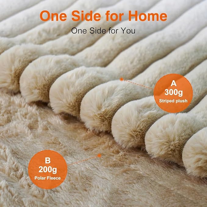 Electric Blanket, Soft Stripe Heated Blanket with 6 Heating Levels & 10 Hours Auto Shut Off with Fast Heating, Machine Washable, Khaki, 90 x 100 Inch