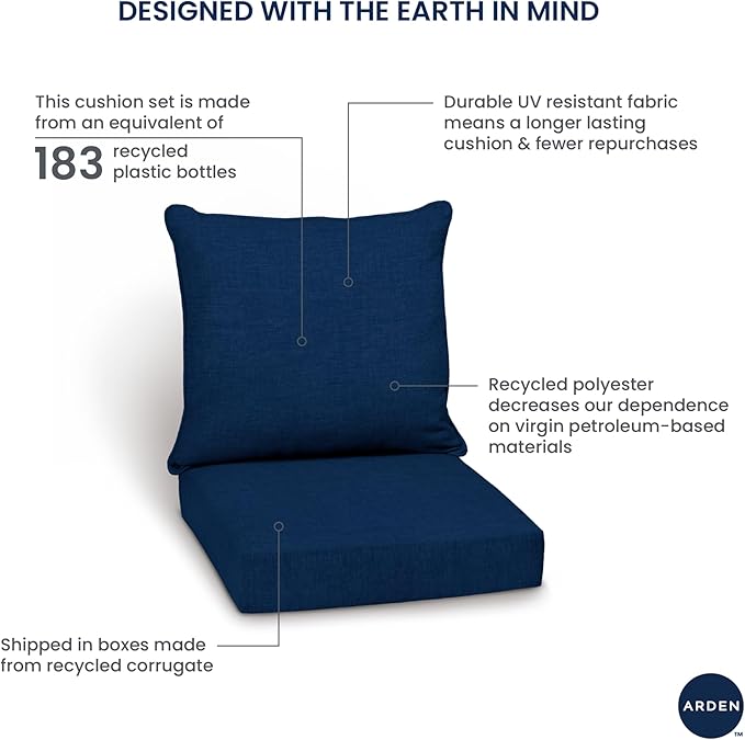 Arden Outdoor Deep Seat Cushion Set, 24 in x 24 in, Weather-Proof, Rain-Proof, Fade Resistant Patio Cushion for Chair, Sofa, and Couch Blue Shibori Stripe