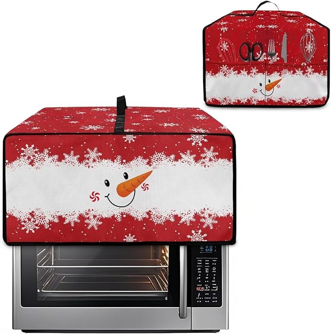 Christmas Countertop Convection Oven Cover Dust Protection Air Fryer Toaster Oven Covers for Home Kitchen Decorations 14.5 x 18.5 x 9 Inches, S, Snowman Face Snowflake Red White