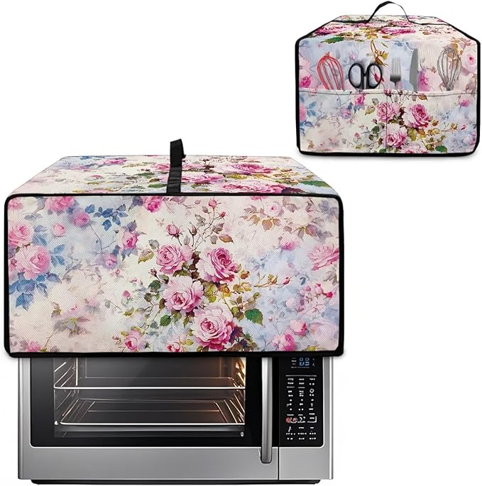 Toaster Oven Dust Cover with Pockets, Stain-resistant Kitchen Electrical Appliance Cover Countertop Ovens Decorations, S, 14.5" x 18.5" x 9", Retro Rose Pink